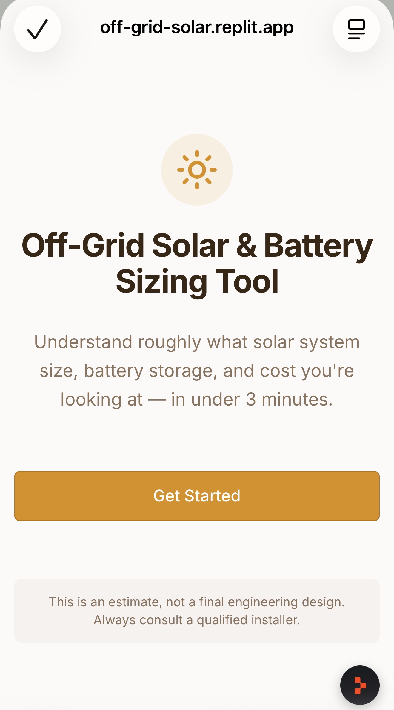 Screenshot of Off-grid Solar Calculator